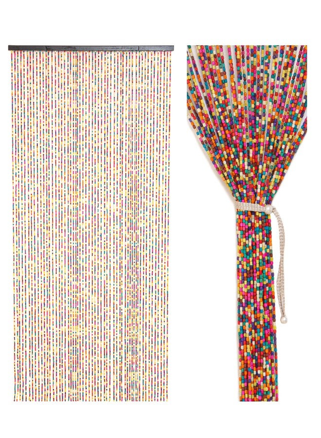Ezcasch 52 Strands Colorful Beaded Curtain Bamboo Curtain for Doorways Multi-Scenario Application Purely Handmade Beaded Curtain as Insect Screen for Bedroom or Balcony 35.4" x 74.8", Colorful - Image 1